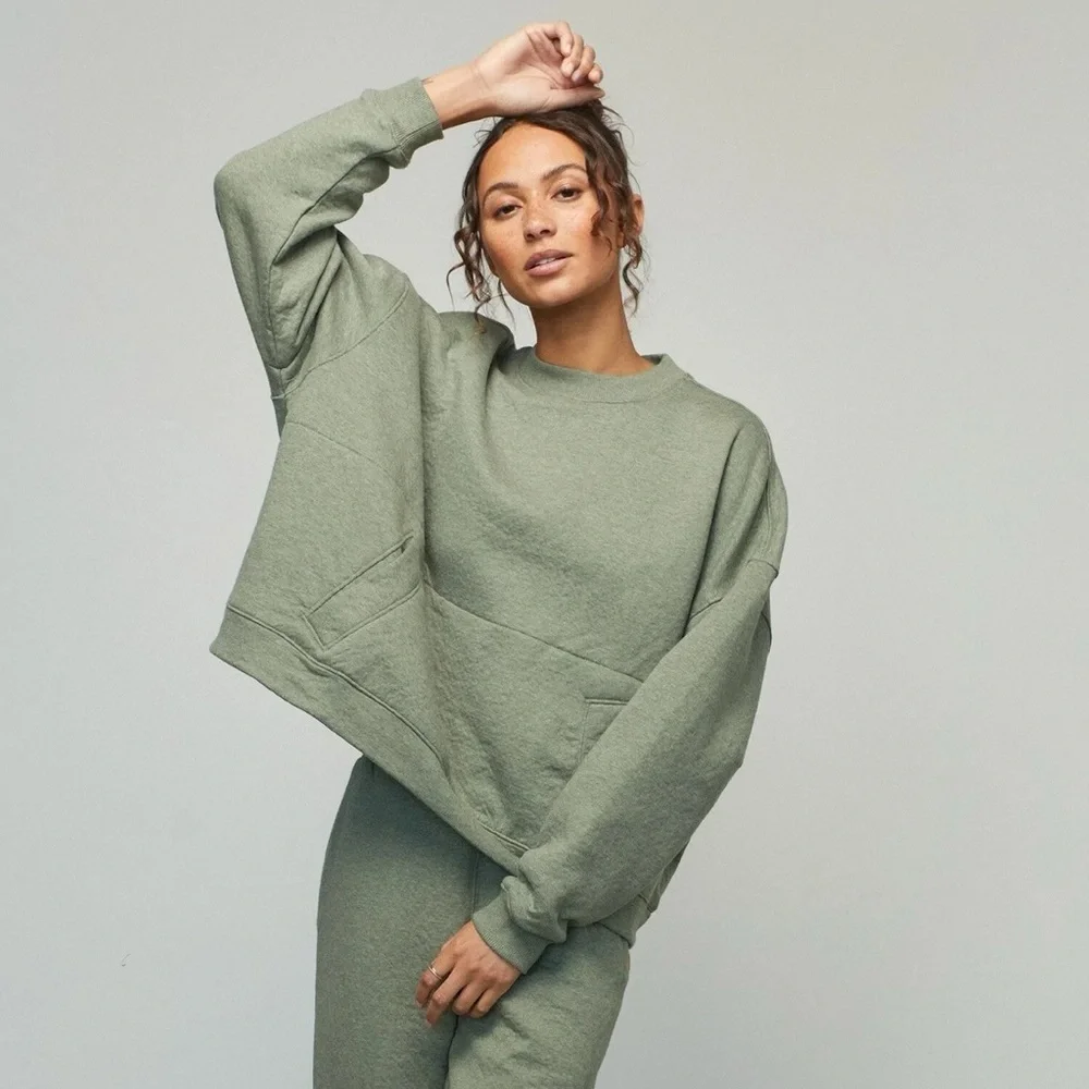 Lunya Restore Double Faced Crew Oversized Pullover Humble Green | M
